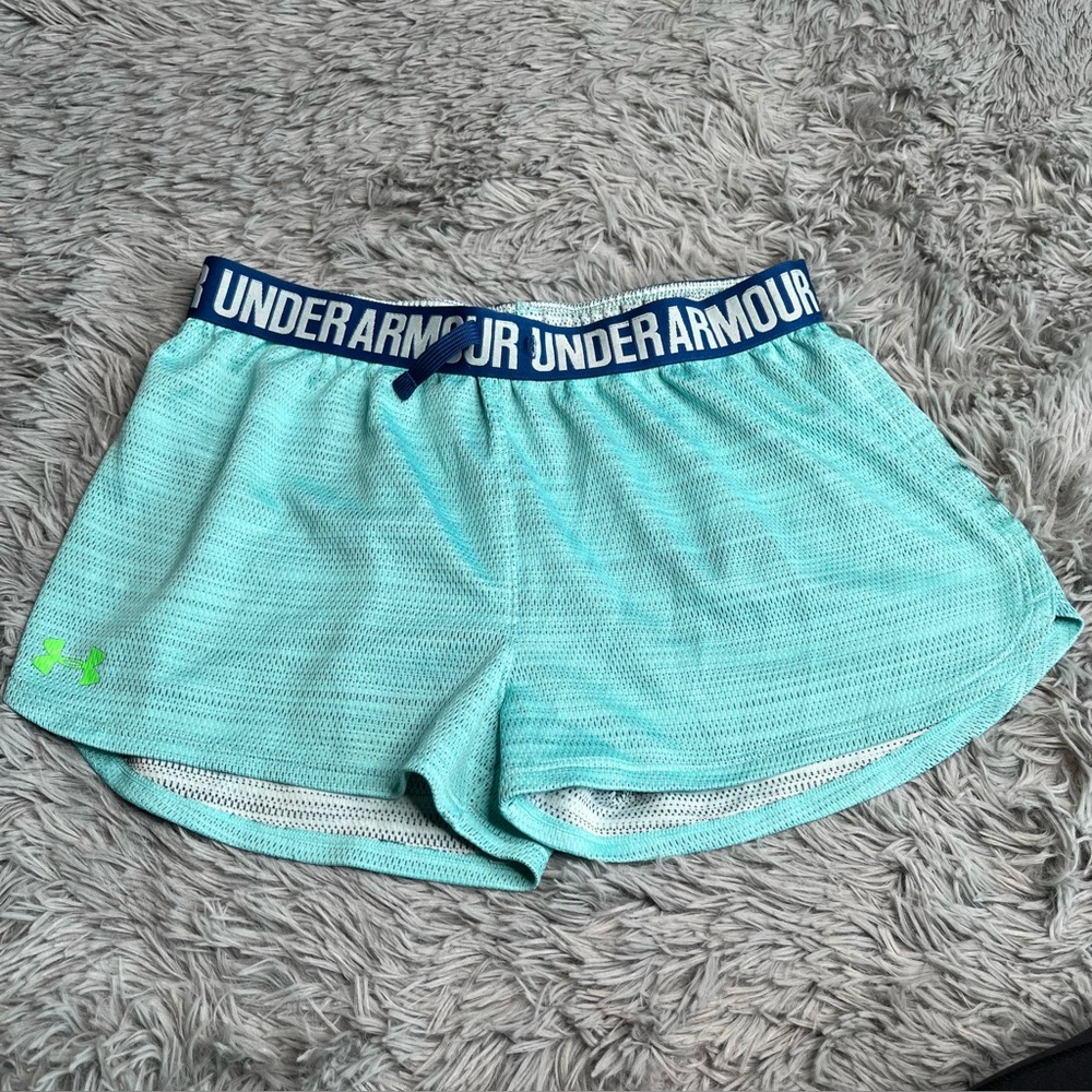 Under Armour Shorts Womens XXL Drawstring Athletic Workout Green Blue